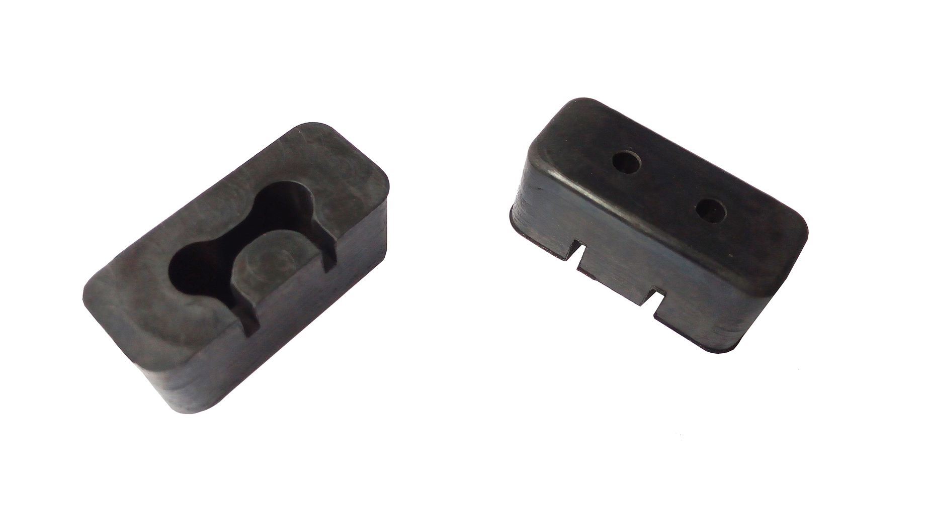 Custom molded rubber locating block, black rubber buffer block with holes and slots